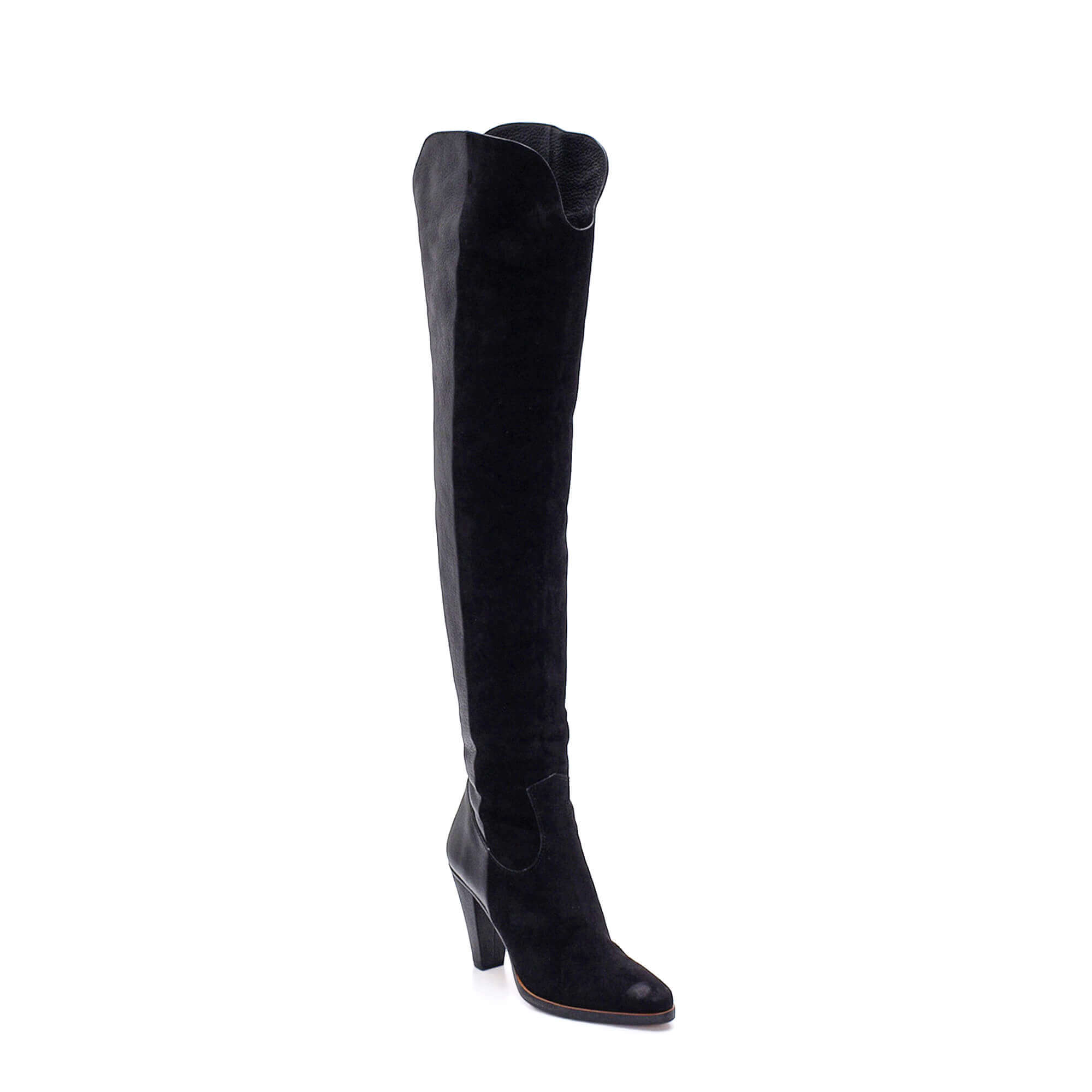 Chloe - Black Suede & Leather Over The Knee Boots